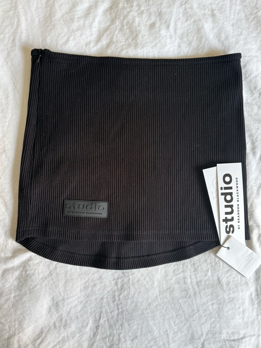 Studio Black Ribbed Short-Sleeve Polo Tee